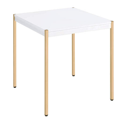 Square white side table with gold metal legs modern design ideal for small spaces