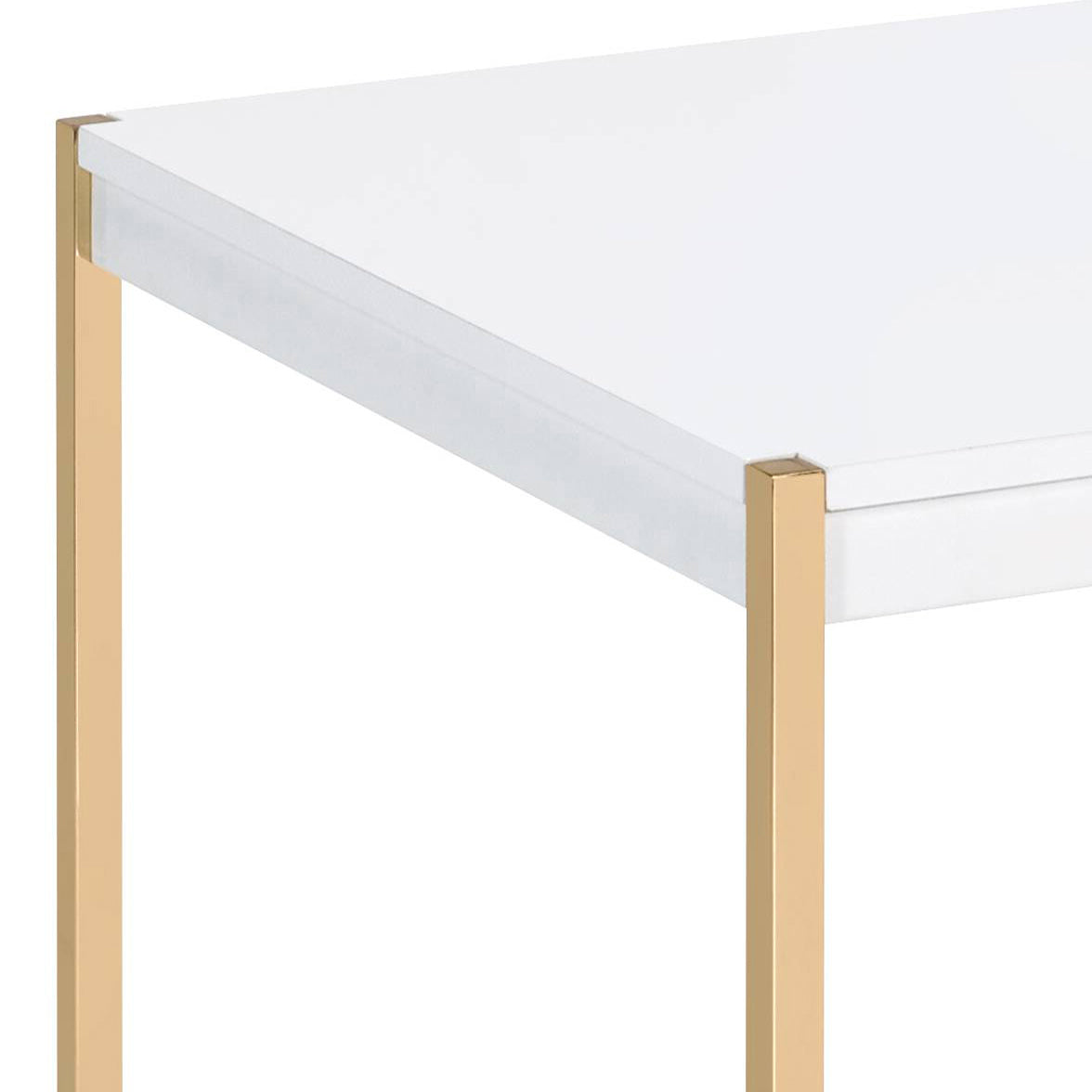 White modern console table with gold legs and clean lines