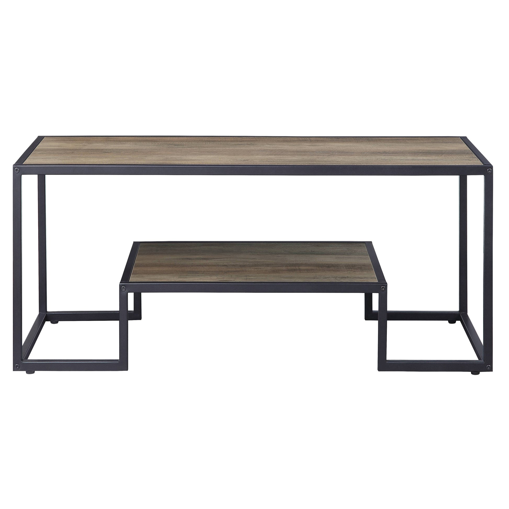 Rustic oak and metal lifttop coffee table with storage for living room