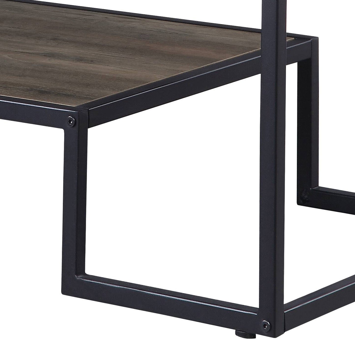 Rustic wood grain shelf with black metal frame modern industrial bookshelf detail