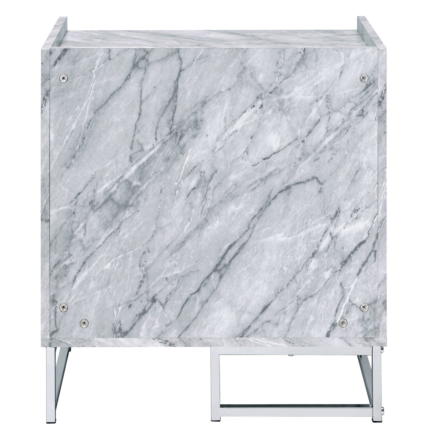 Modern gray marble nightstand with chrome legs