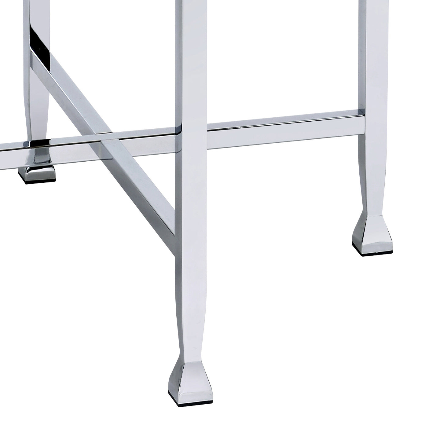 Polished chrome metal table legs with a geometric Xbrace support