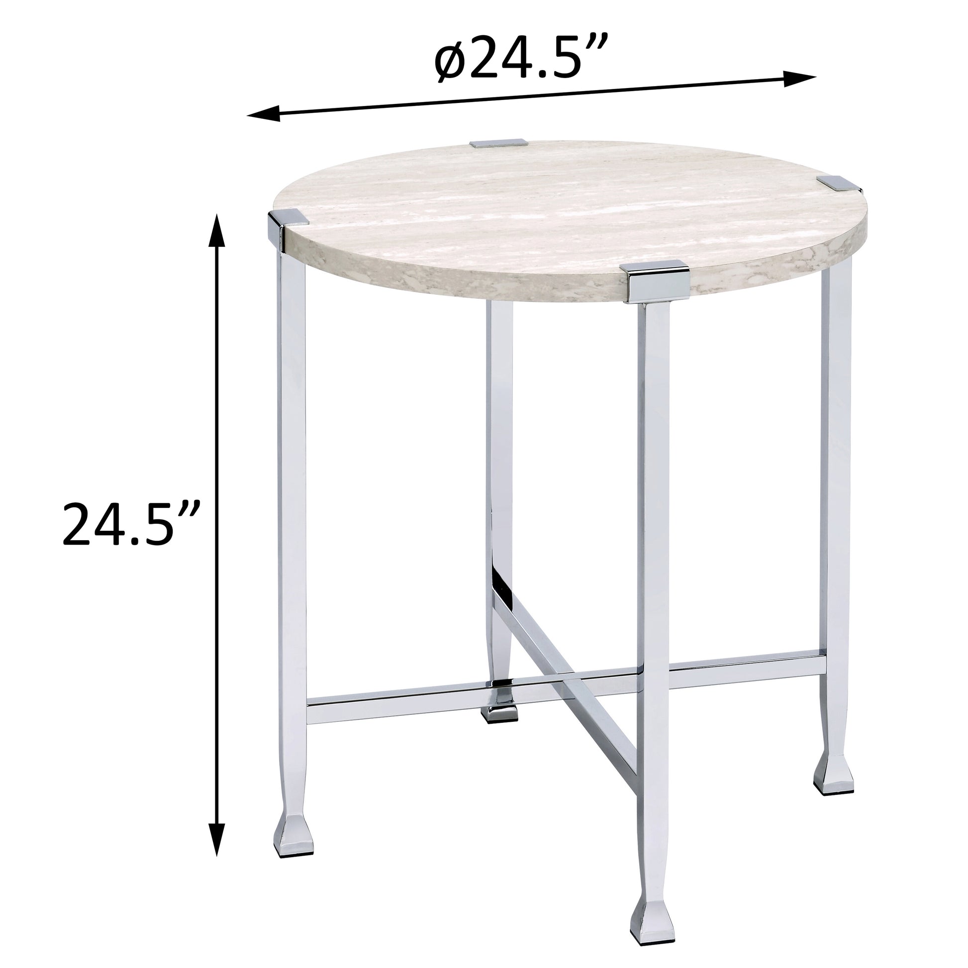 Round marblelook side table with polished chrome legs  inch diameter