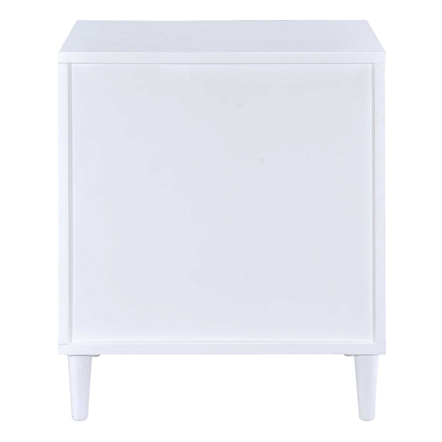 Classic white bedside table with tapered wooden legs