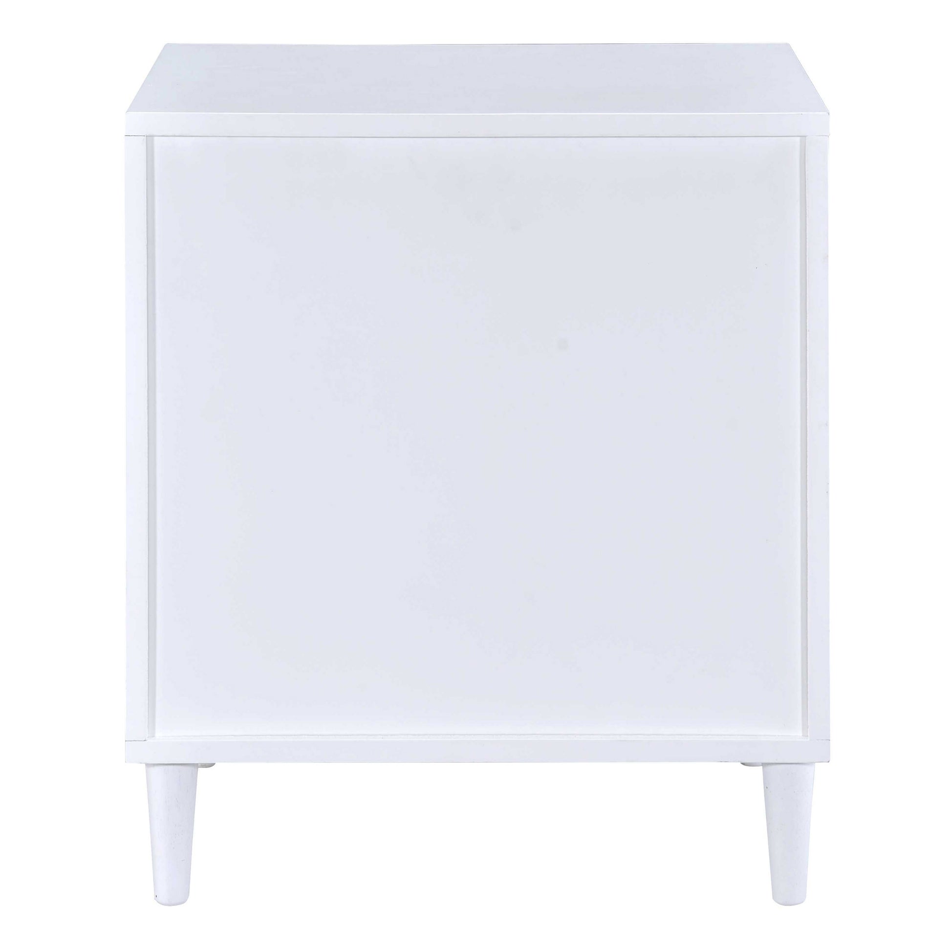Classic white bedside table with tapered wooden legs