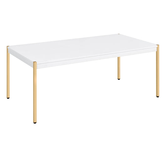 Modern white dining table with sleek gold metal legs perfect for contemporary interiors