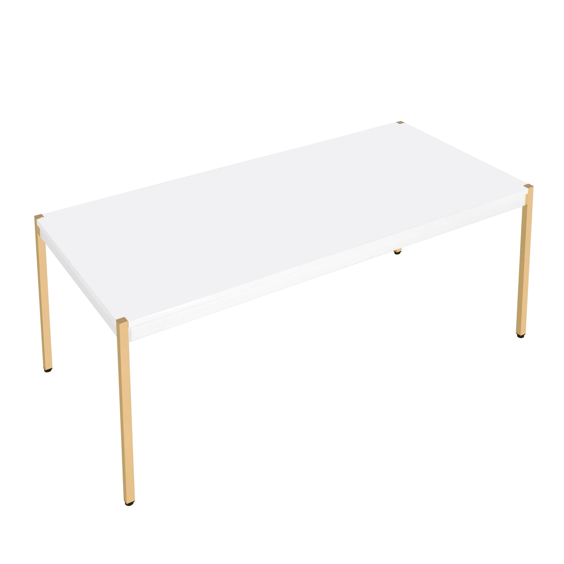 Modern white rectangle coffee table with gold metal legs sleek design