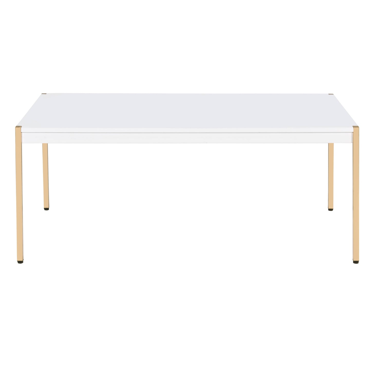 Modern white dining table with brushed gold metal legs a clean and minimalist design