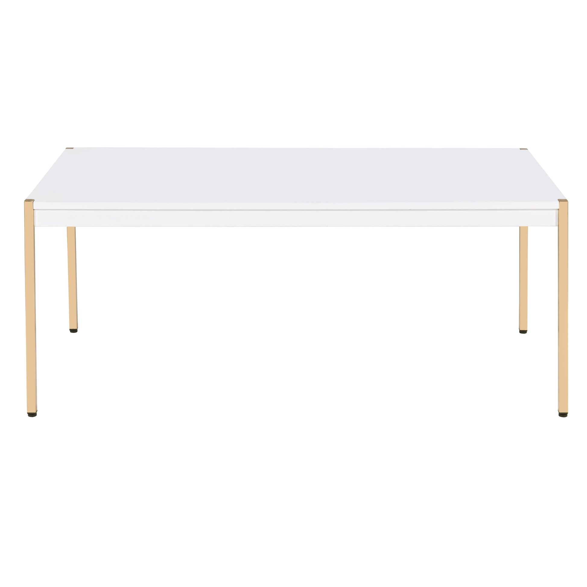 Modern white dining table with brushed gold metal legs a clean and minimalist design