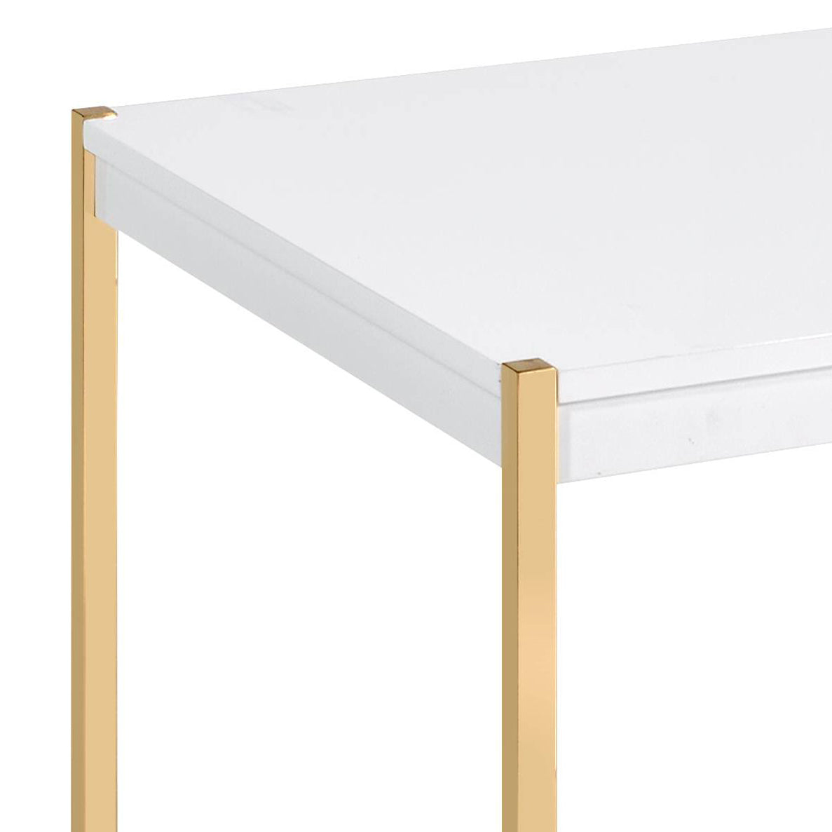 White lacquer console table with sleek gold metal legs perfect for modern entryways