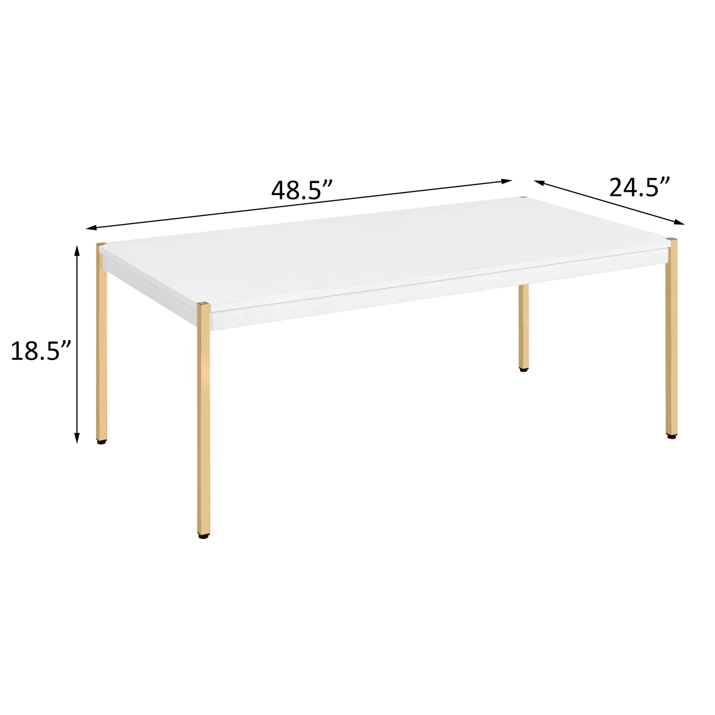 Modern white coffee table with gold metal legs  L x  W x  H