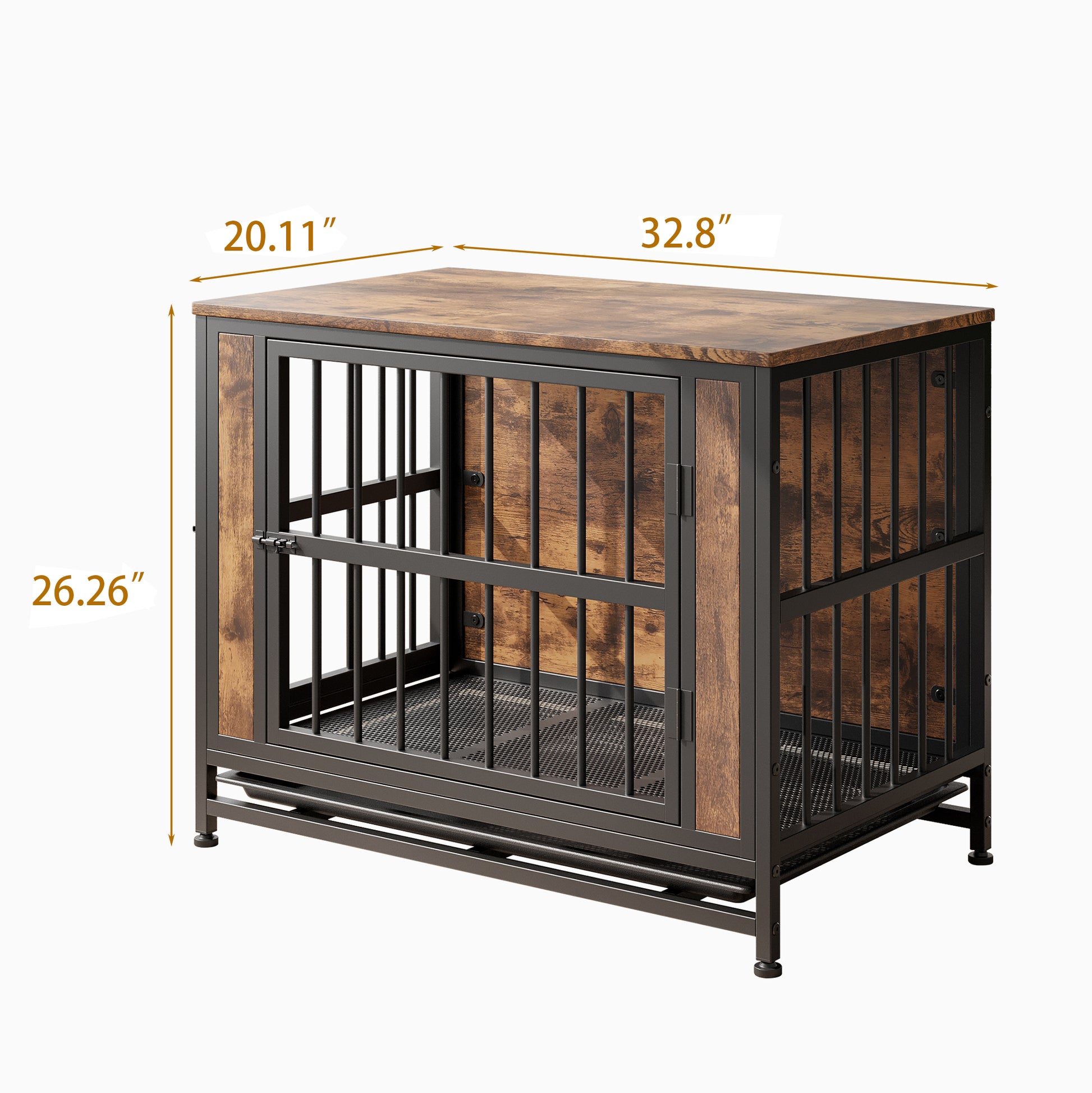 Rustic wood and metal dog crate furniture  long with secure latches for pets