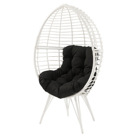 White rattan egg chair with plush black cushion modern outdoor furniture