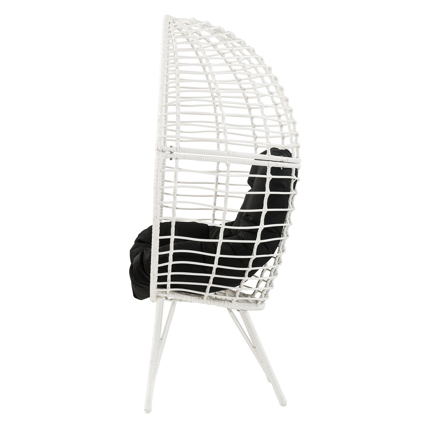 White wicker egg chair with black cushion modern patio furniture
