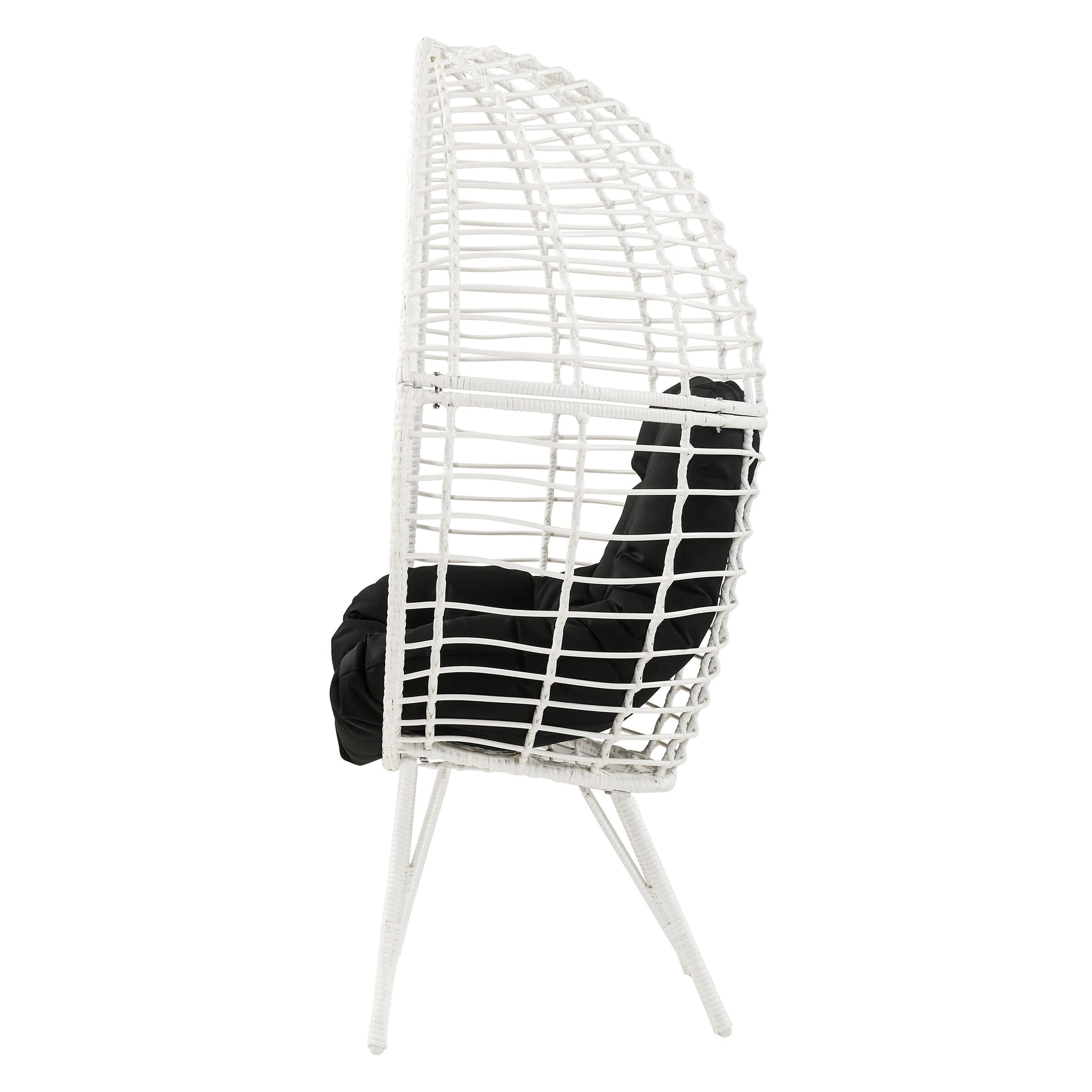White wicker egg chair with black cushion modern patio furniture
