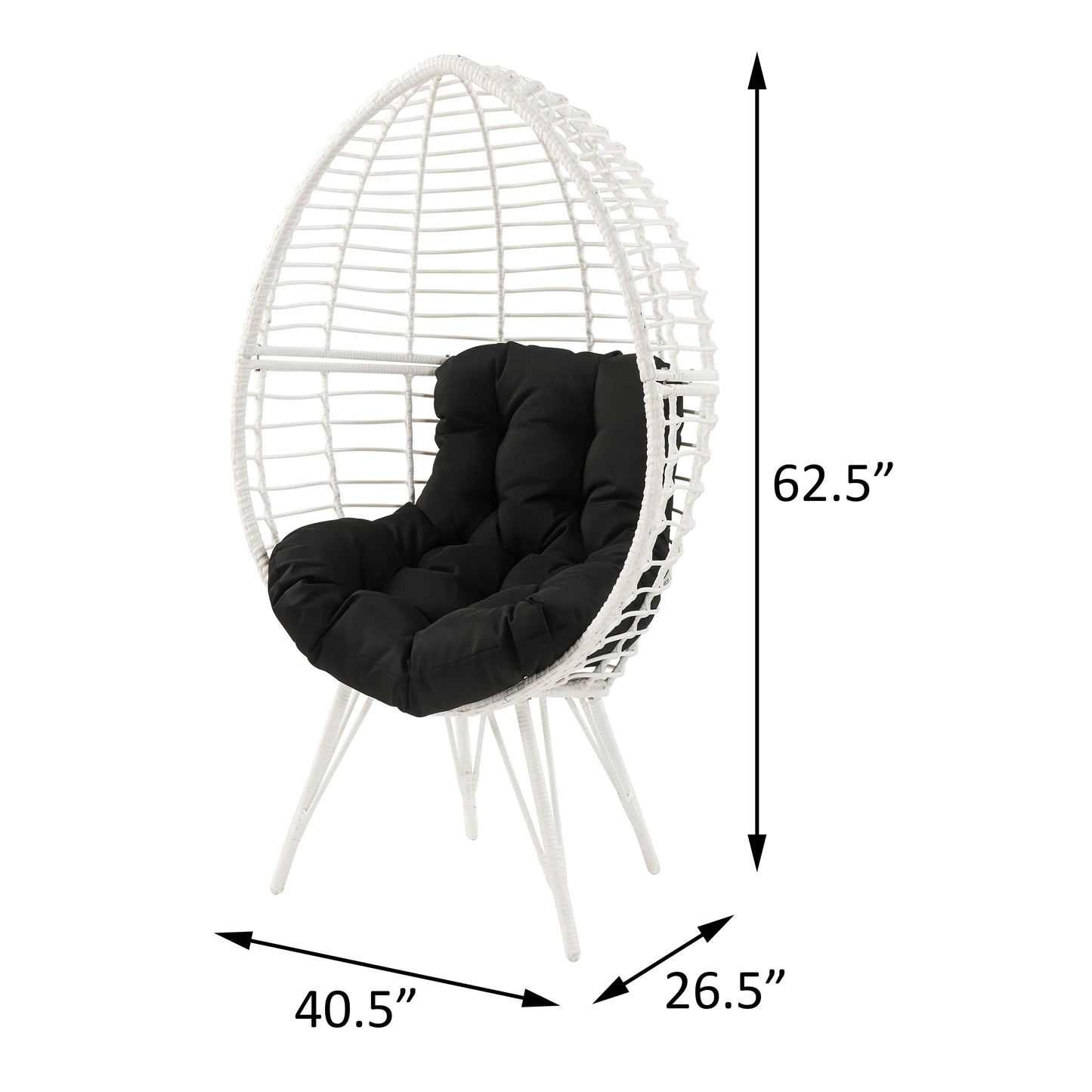 White rattan egg chair with black cushion and modern design