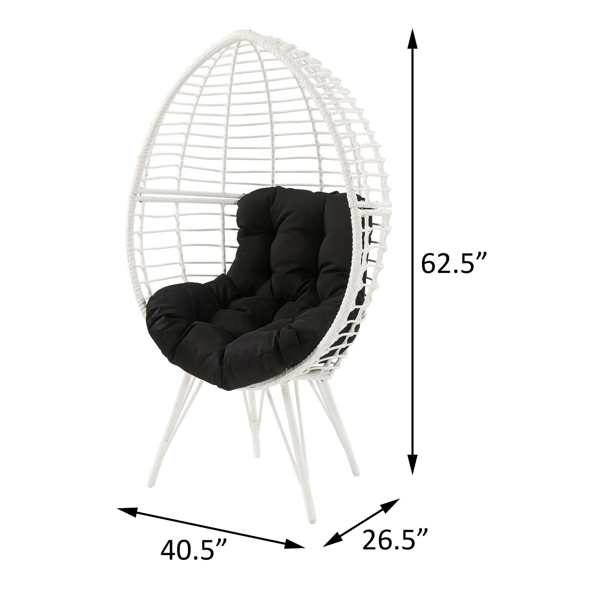 White rattan egg chair with black cushion and modern design