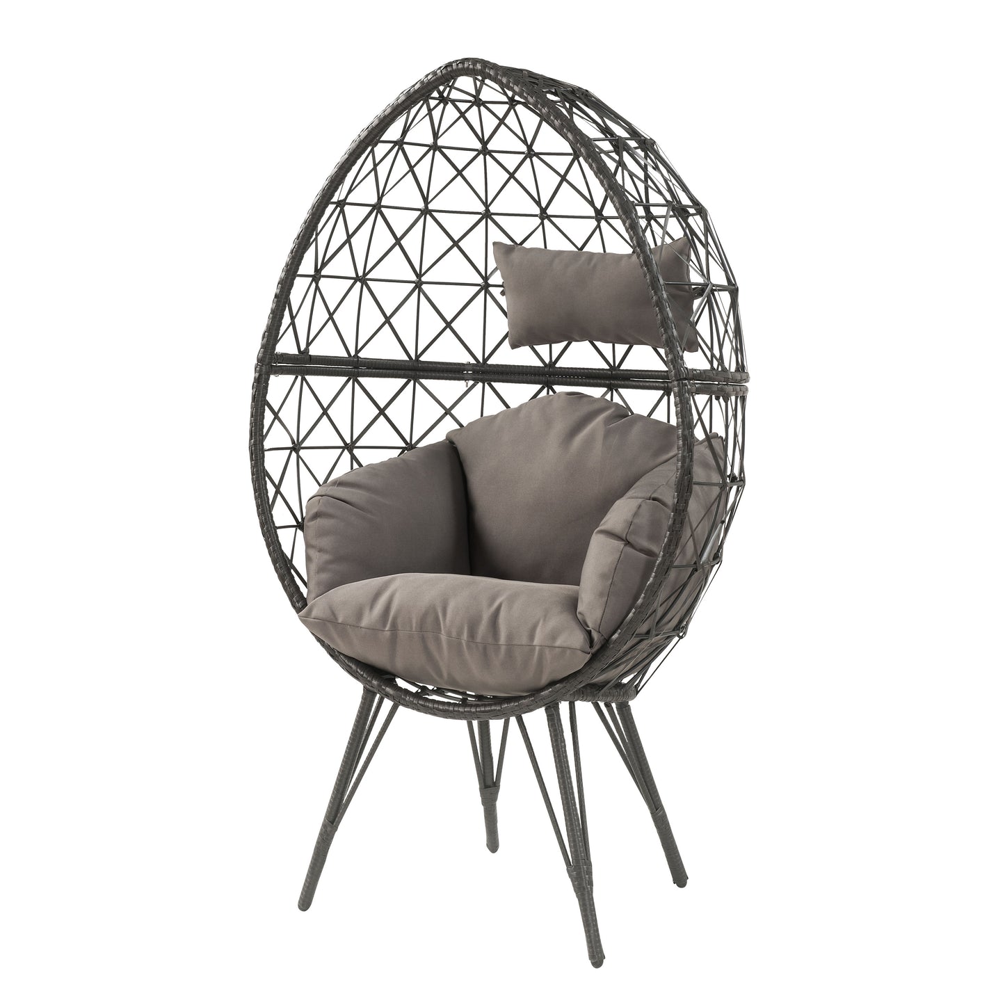 Modern egg chair with charcoal wicker and grey cushions perfect for outdoor relaxation