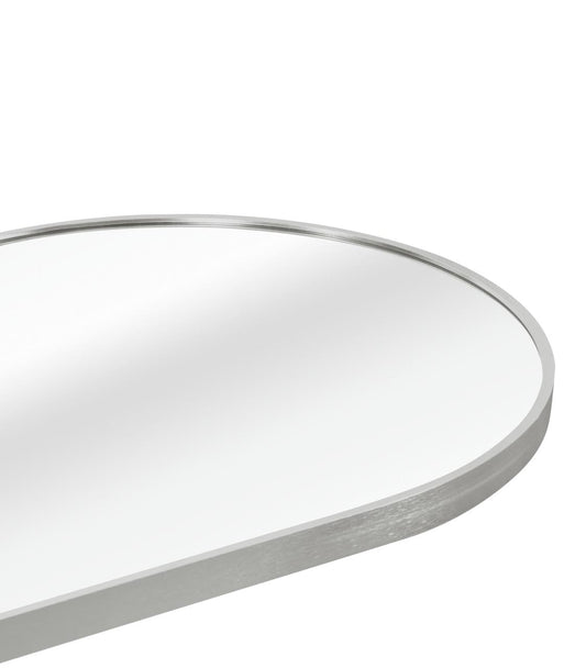 Rounded silver framed mirror with clean reflective surface