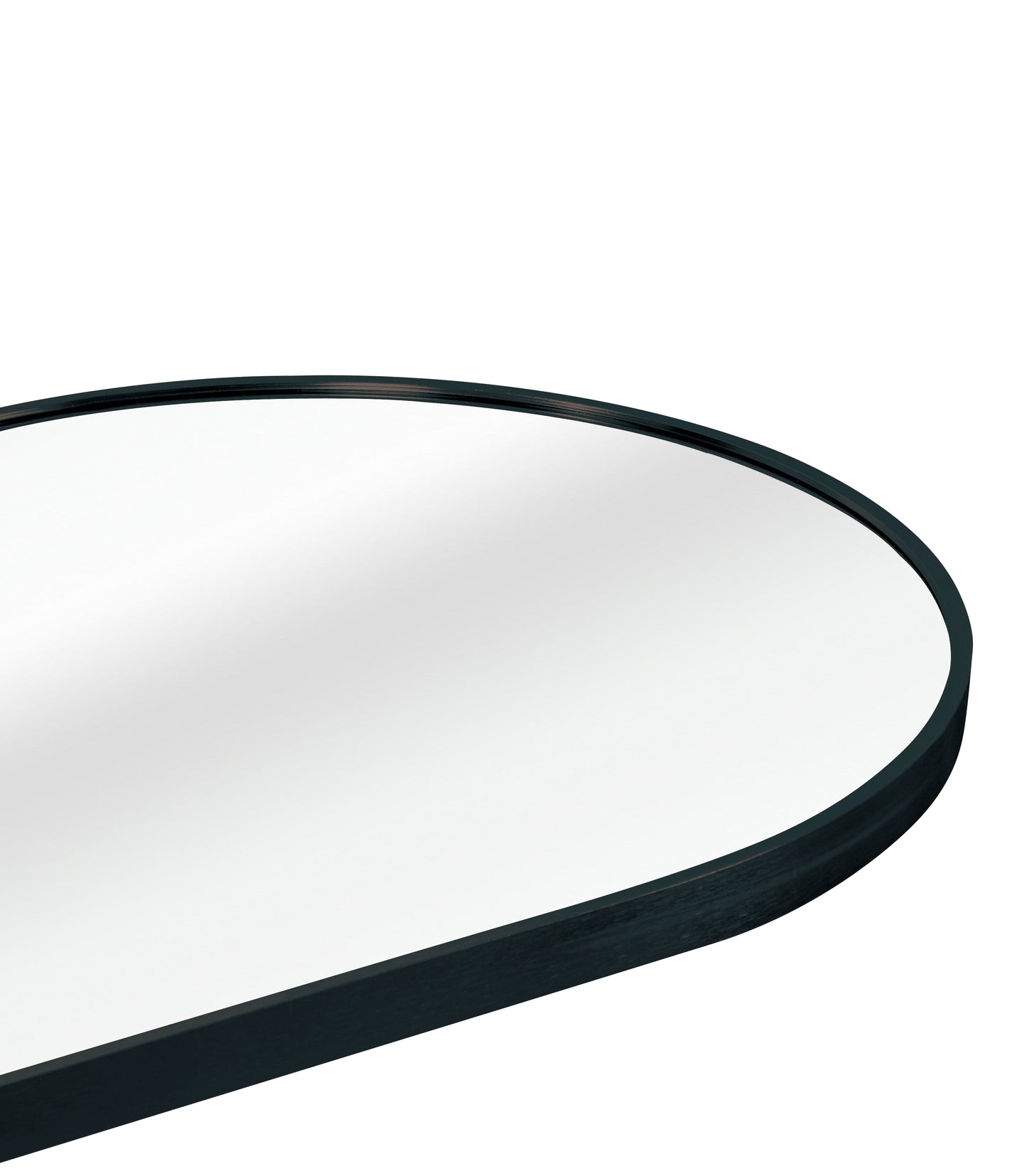 Oval mirror with a dark wood frame and beveled edge perfect for hallways