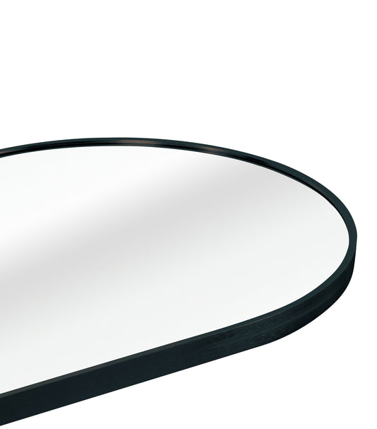 Oval mirror with a dark wood frame and beveled edge perfect for hallways