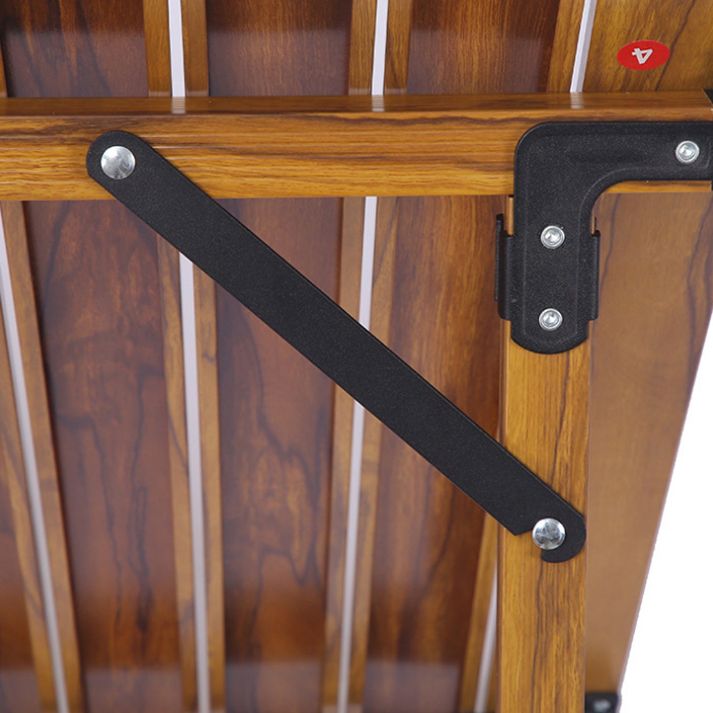 Wood grain portable easel with black metal support arm ideal for artists