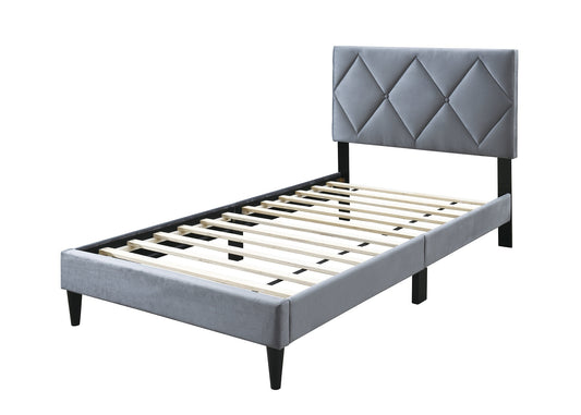 TREATLIFE HOME Twin Size Bed with Adjustable Headboard, Plush Velvet Upholstered, Modern Design, Grey