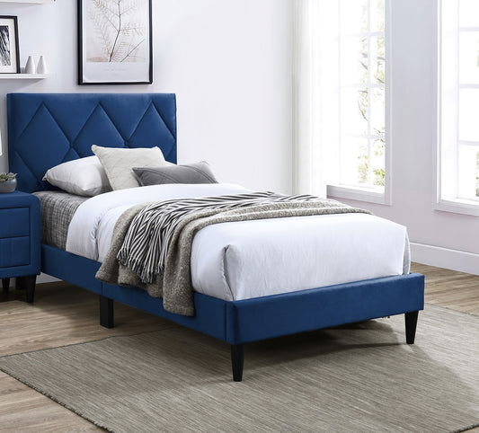 TREATLIFE HOME Twin Size Bed with Adjustable Headboard, Navy Blue Velvet Upholstered, Stylish Youth Bedroom Furniture