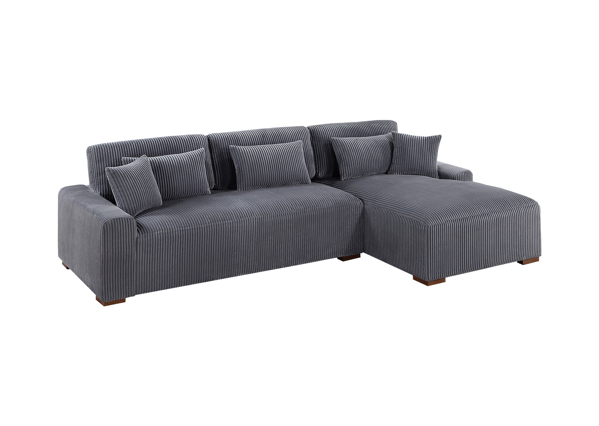 Modern grey corduroy sectional sofa with plush cushions perfect for living rooms