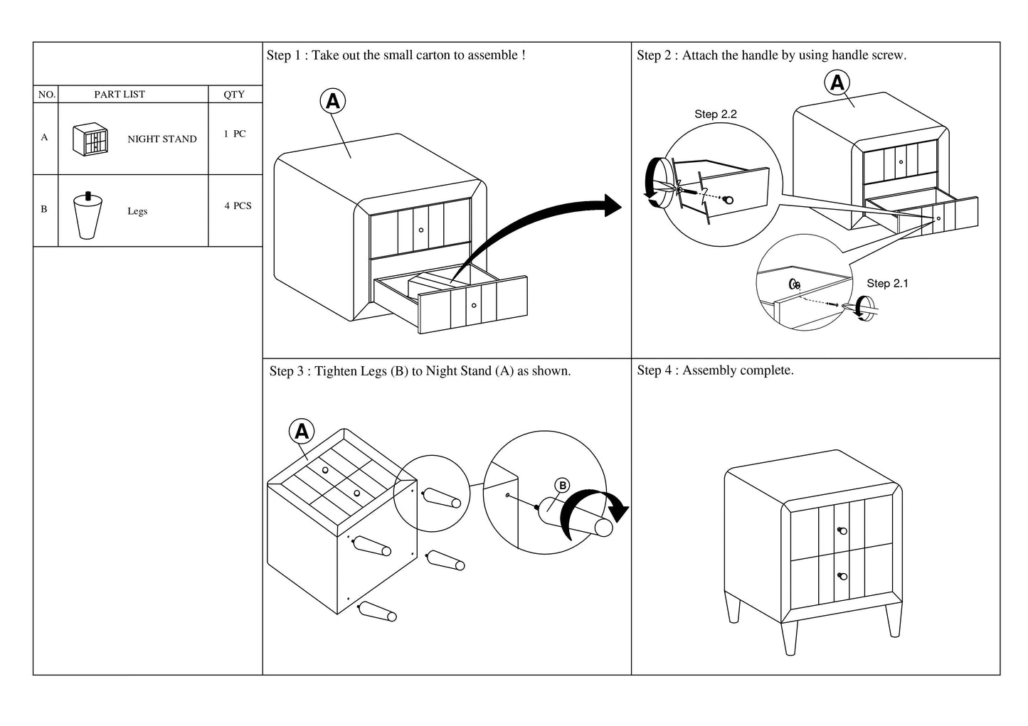 White night stand with two drawers during assembly step