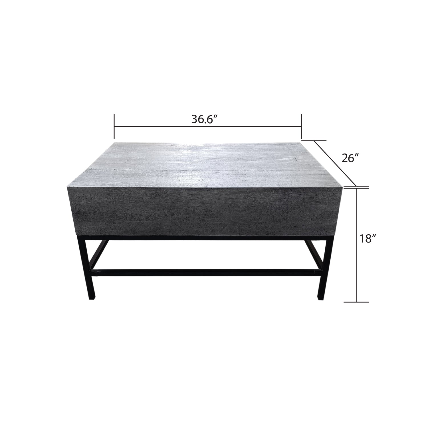 Modern grey wood coffee table with black metal legs  W