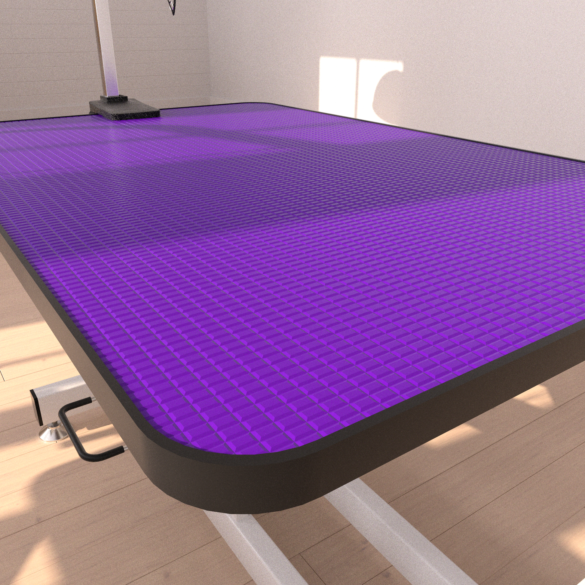 Adjustable purple grooming table with textured surface for pet stability