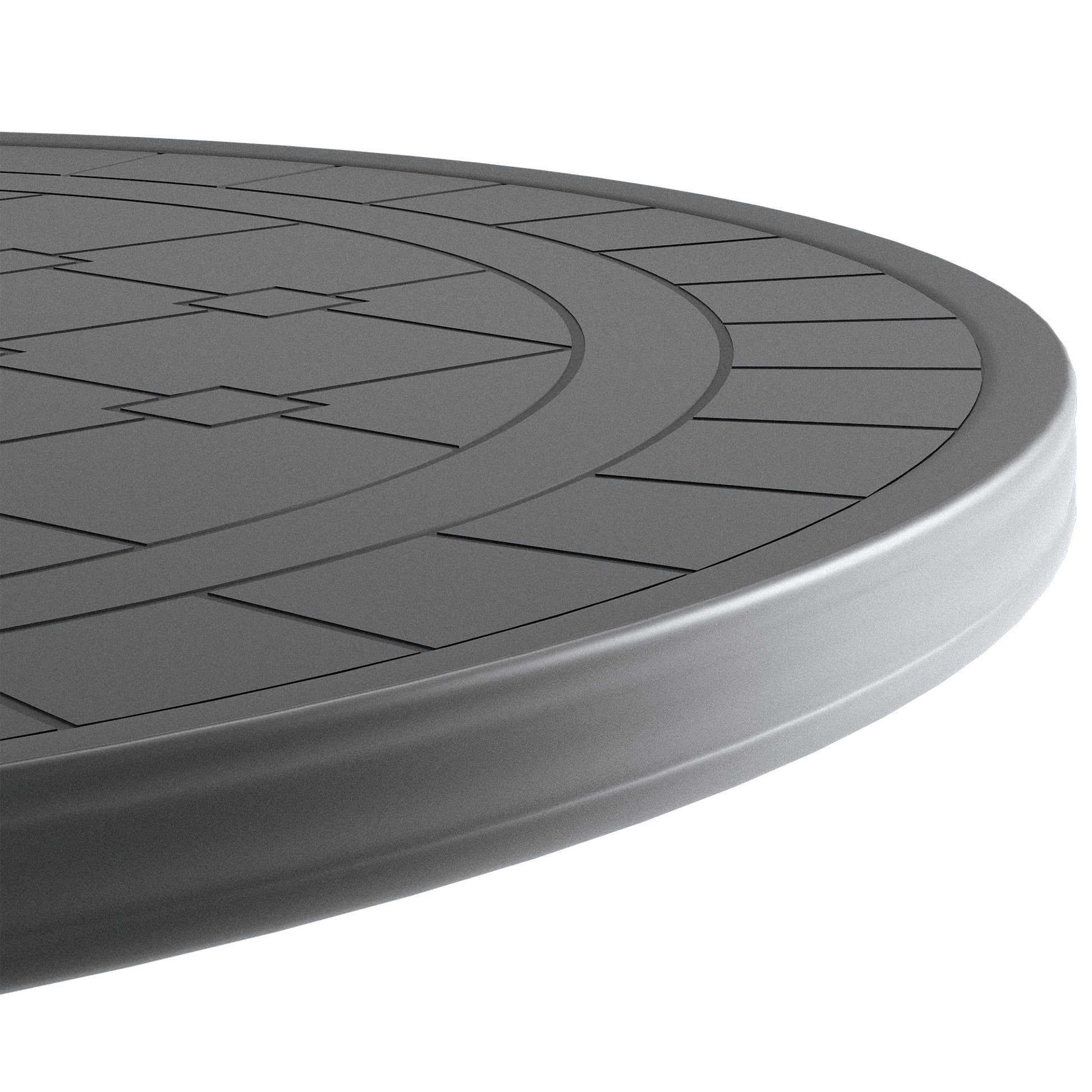 Closeup of dark gray round tabletop with geometric pattern for outdoor furniture