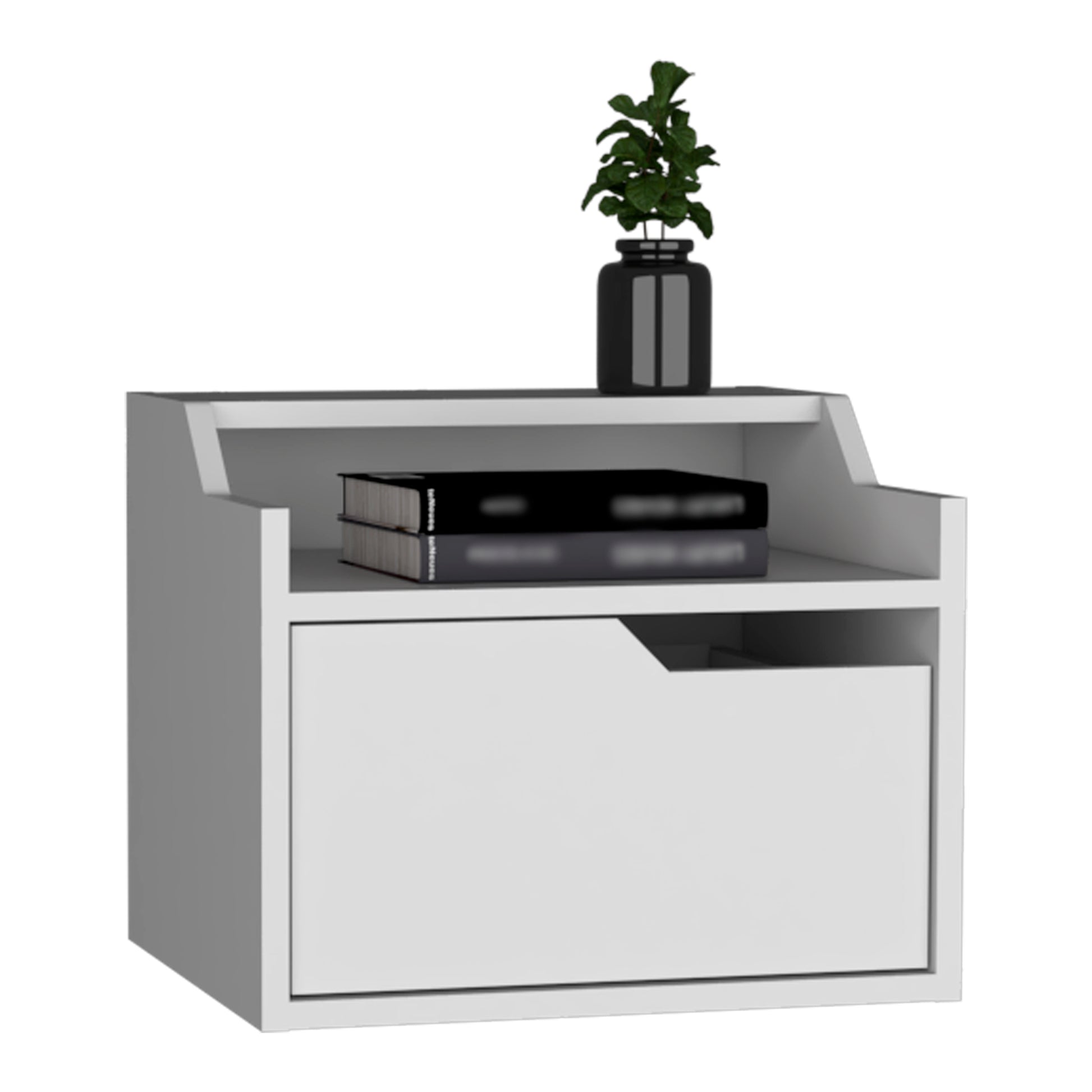 White modern bedside table with one drawer and open shelf