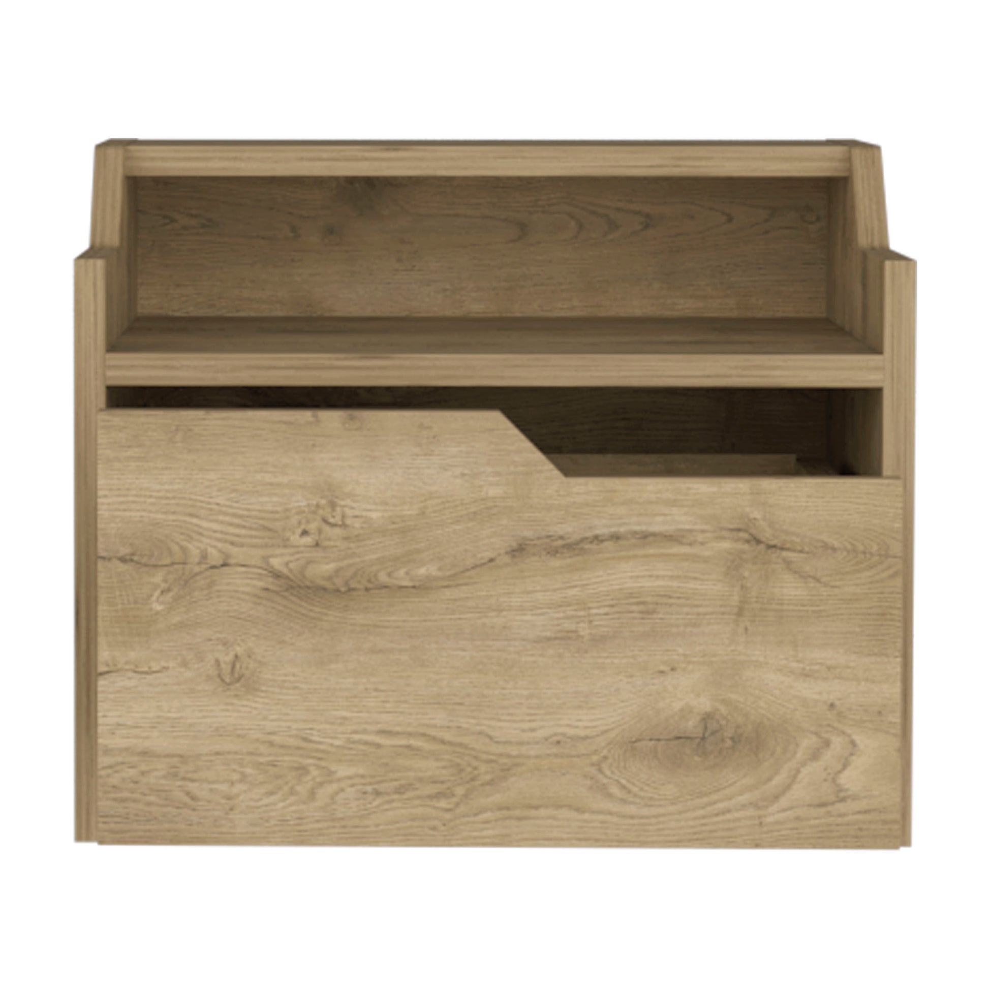 Wooden bedside table with a single drawer and open shelf