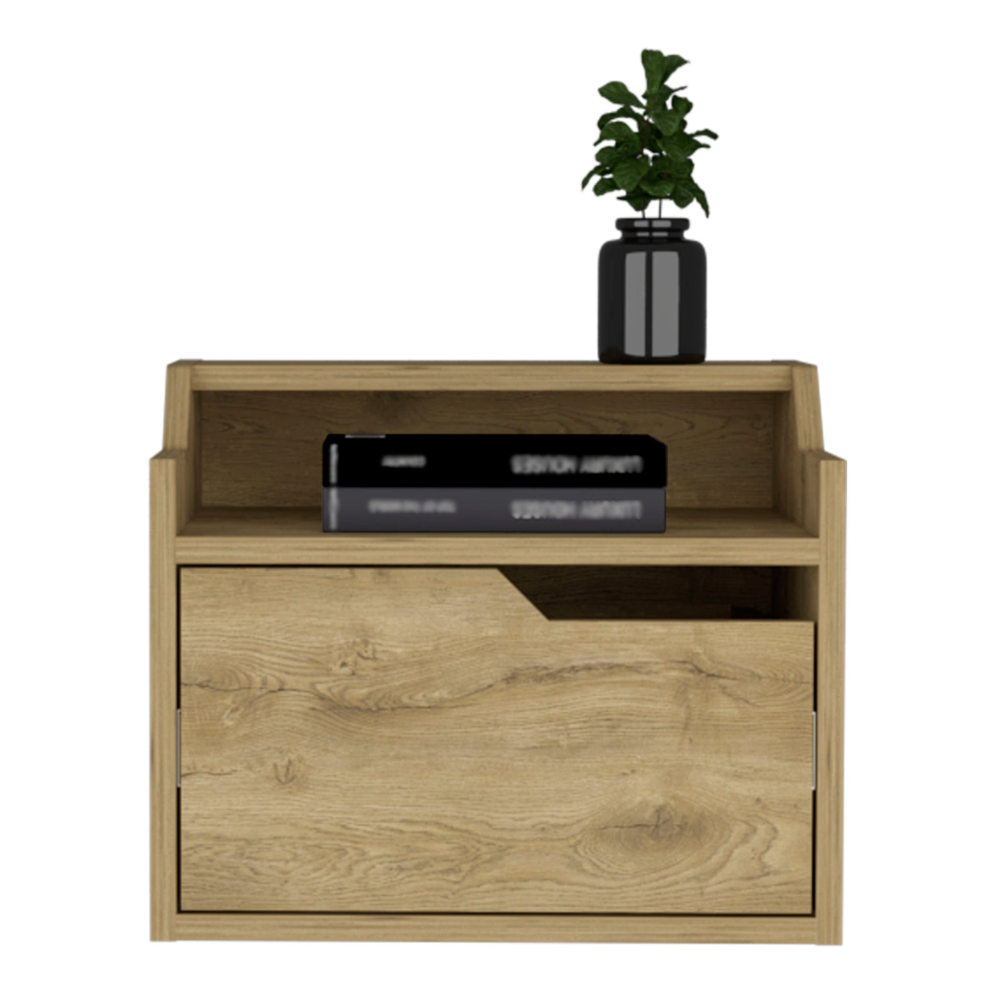 Modern wood nightstand with a drawer and open shelf