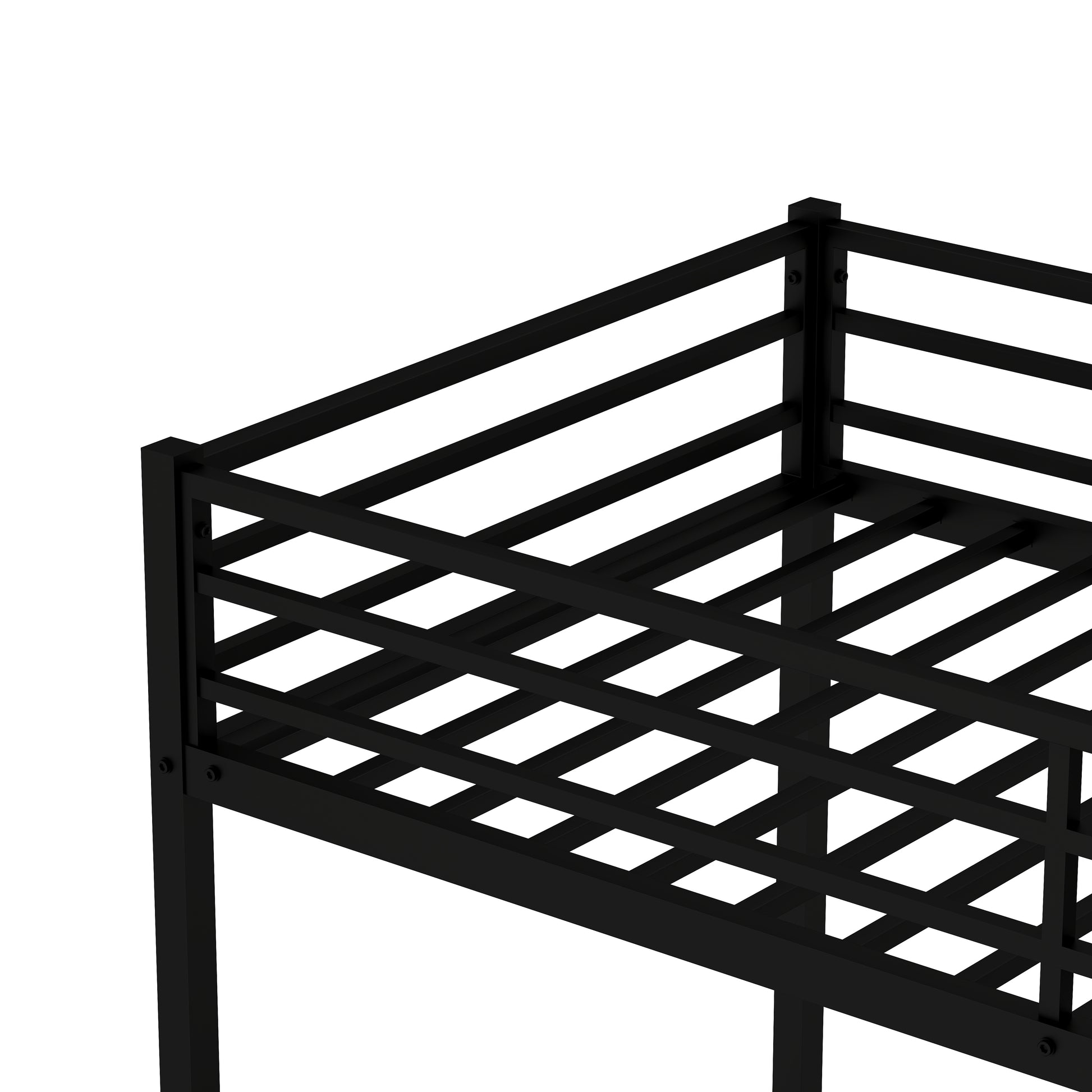Black metal loft bed frame with slatted sides