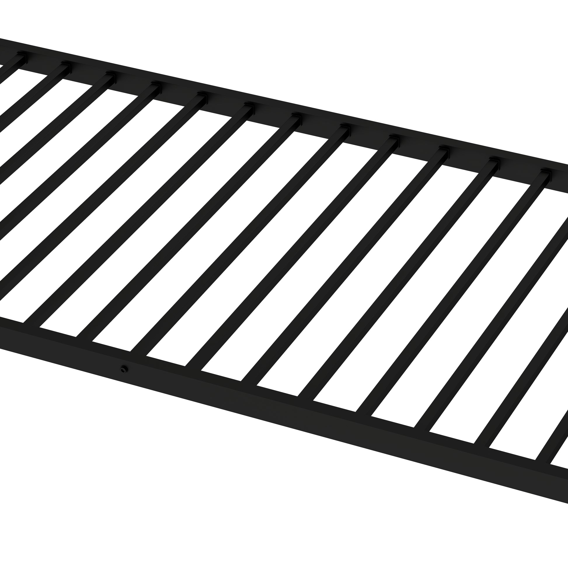 Black metal shelf rack with evenly spaced bars