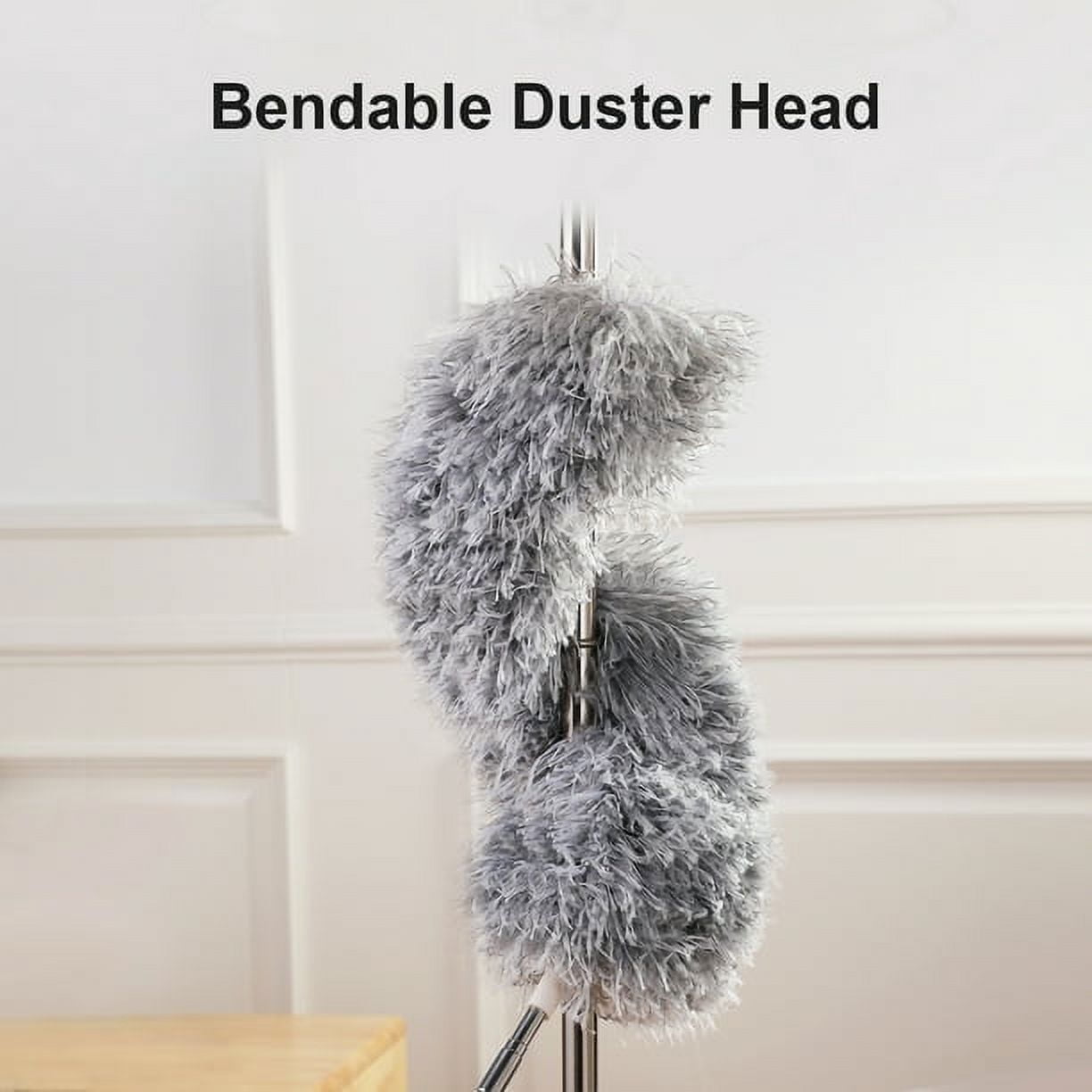 Gray fluffy microfiber duster head for cleaning with a bendable design