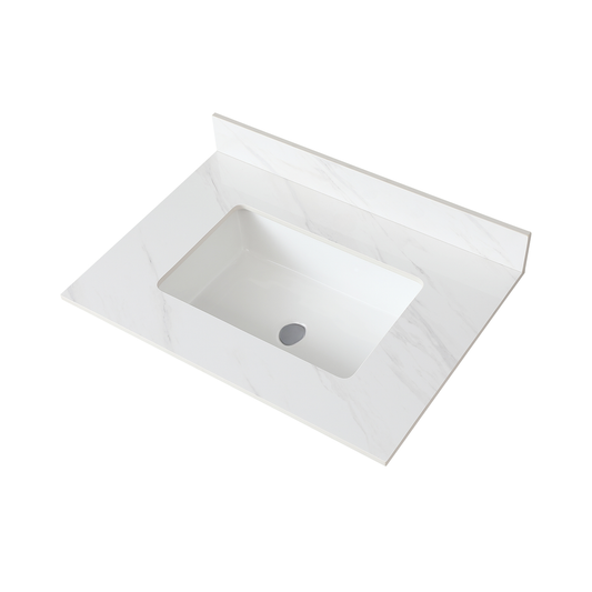 White quartz vanity top with integrated sink and marble veining perfect for modern bathrooms