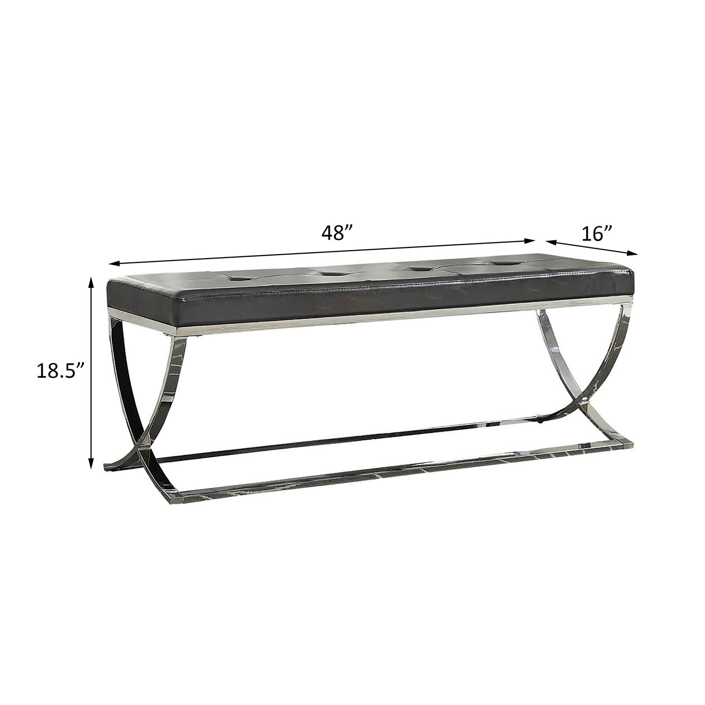 Black faux leather bench with chrome Xframe legs  inches long