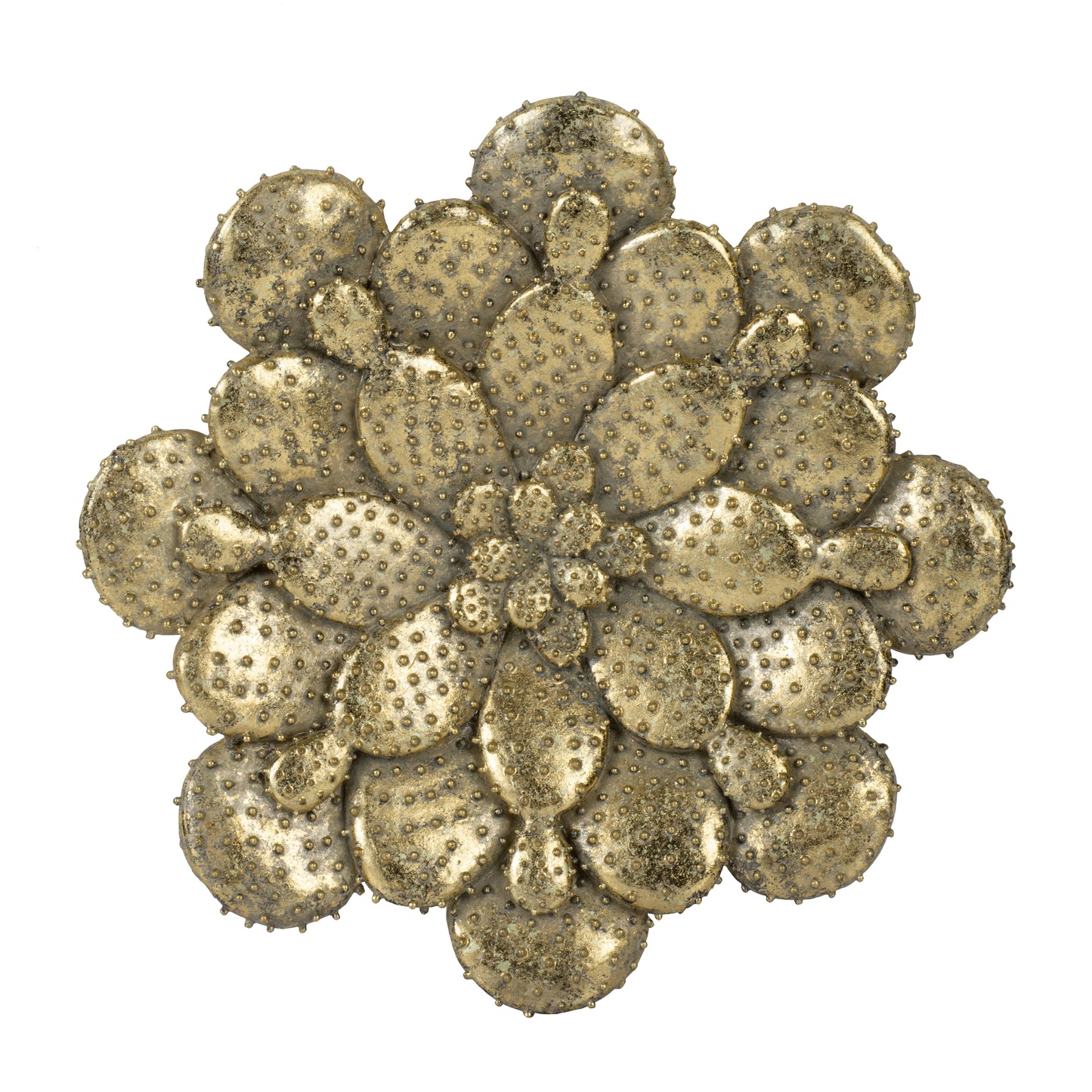 Textured gold metal succulent wall art with raised metallic dots