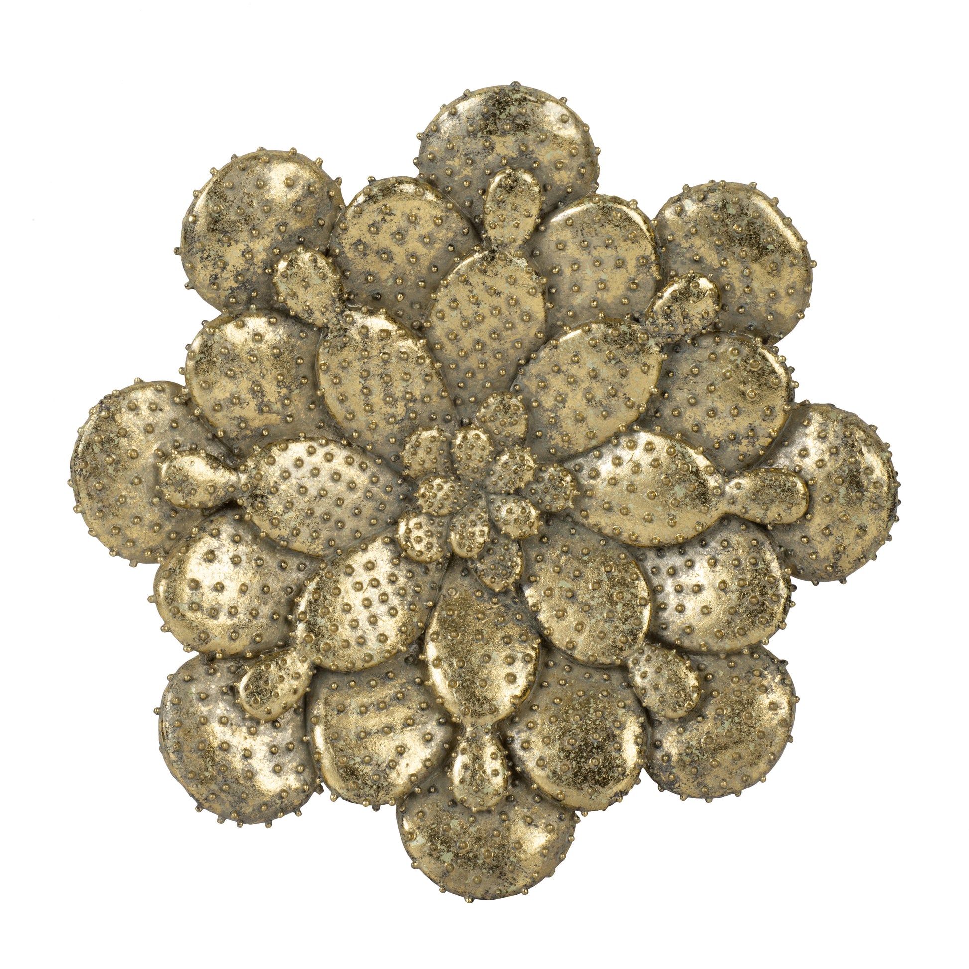 Textured gold metal succulent wall art with raised metallic dots