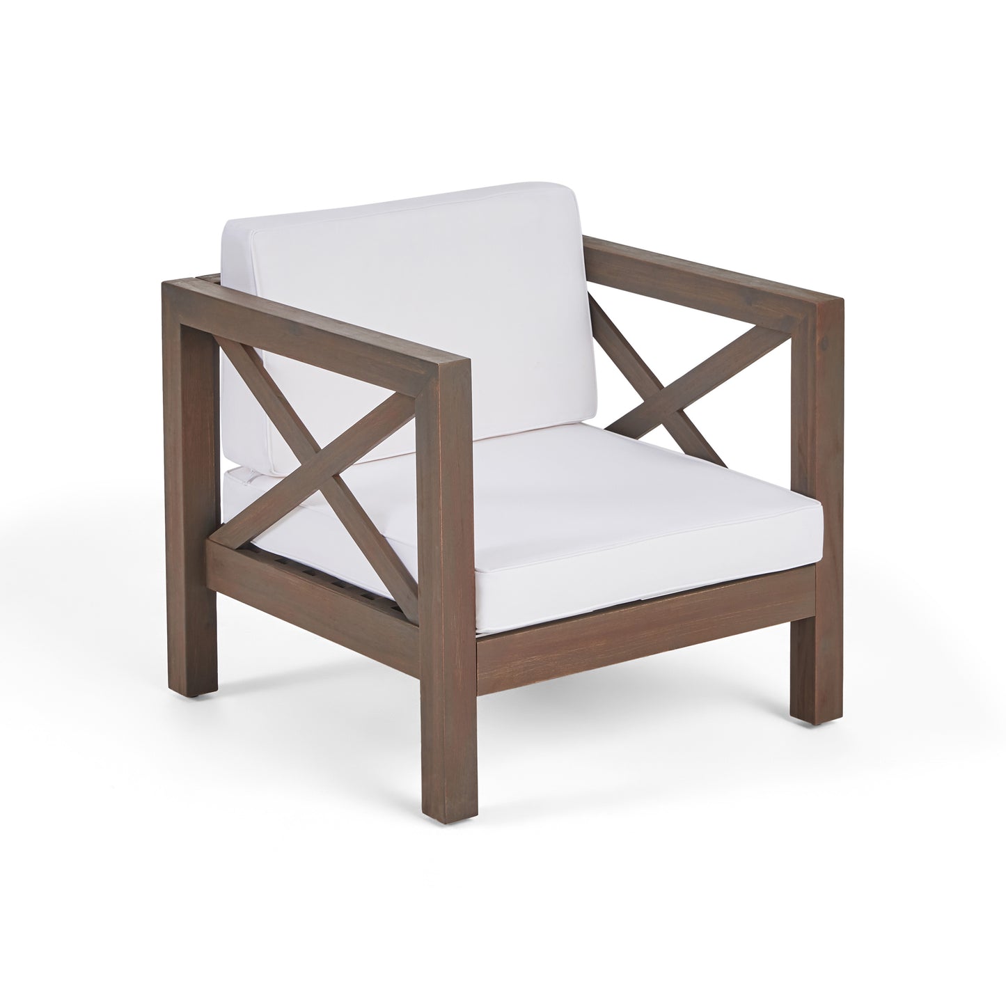 Dark brown wooden armchair with white cushions Xdesign backrest outdoor patio furniture