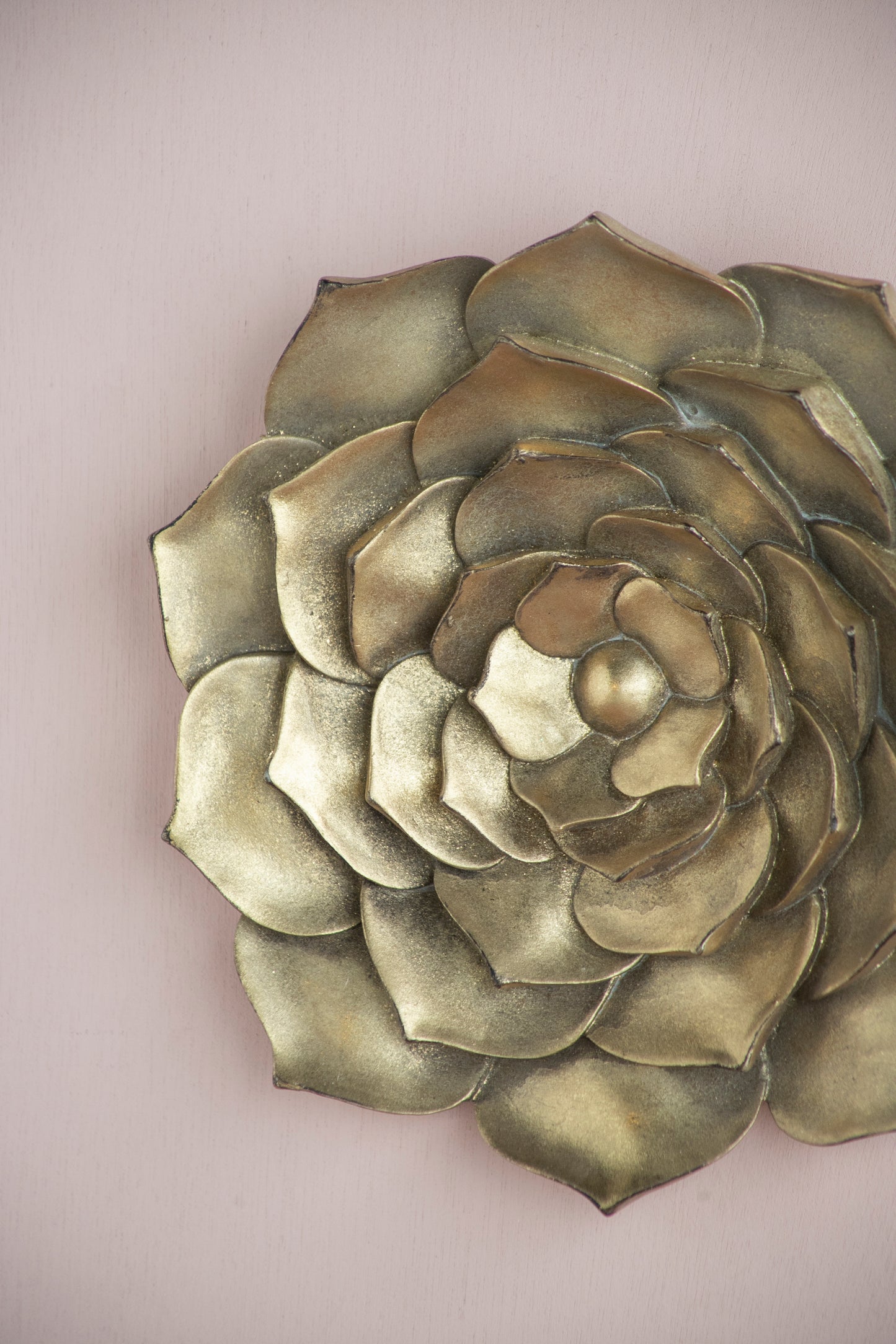 Textured brass succulent wall art with layered petals