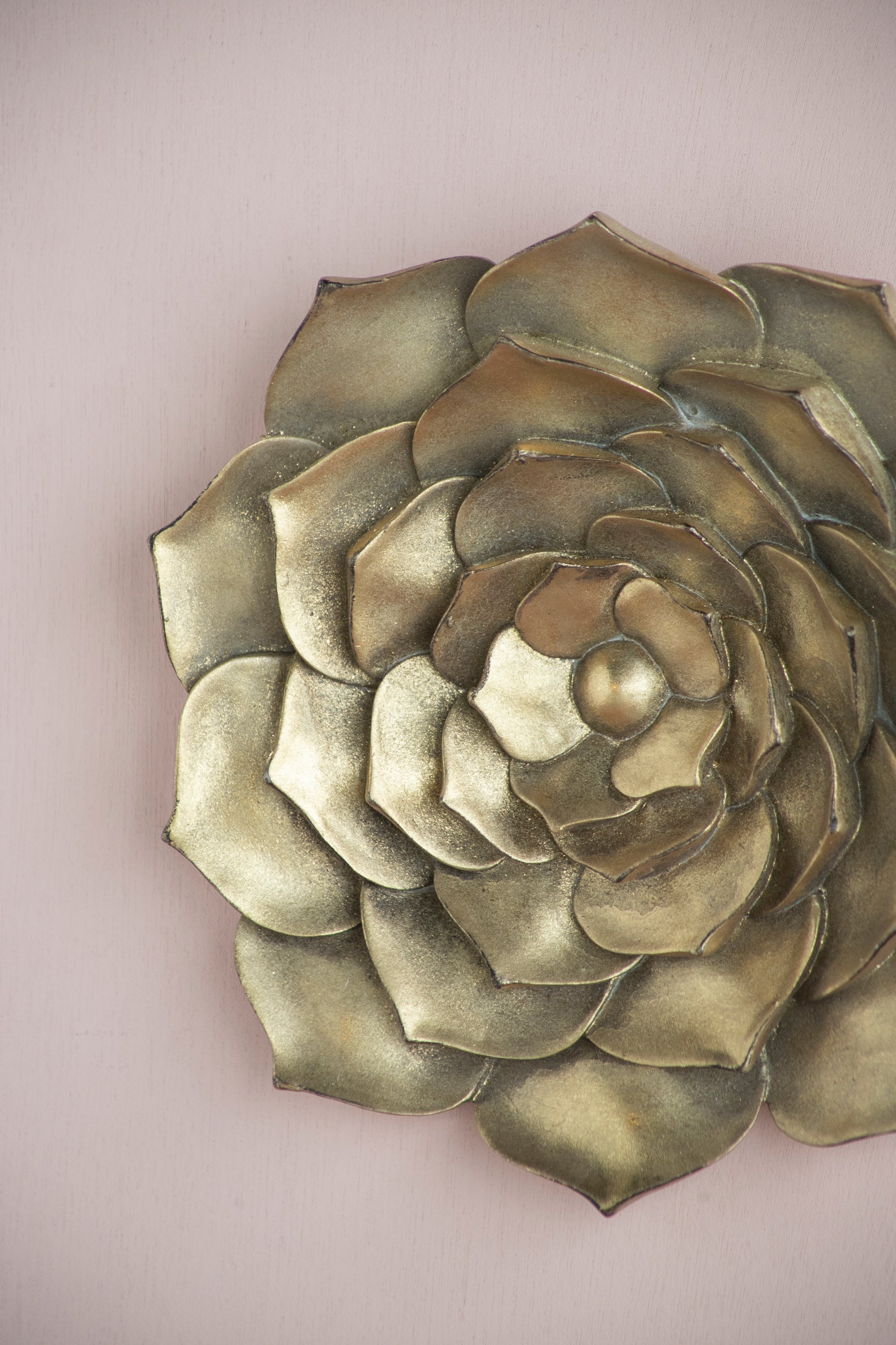 Textured brass succulent wall art with layered petals