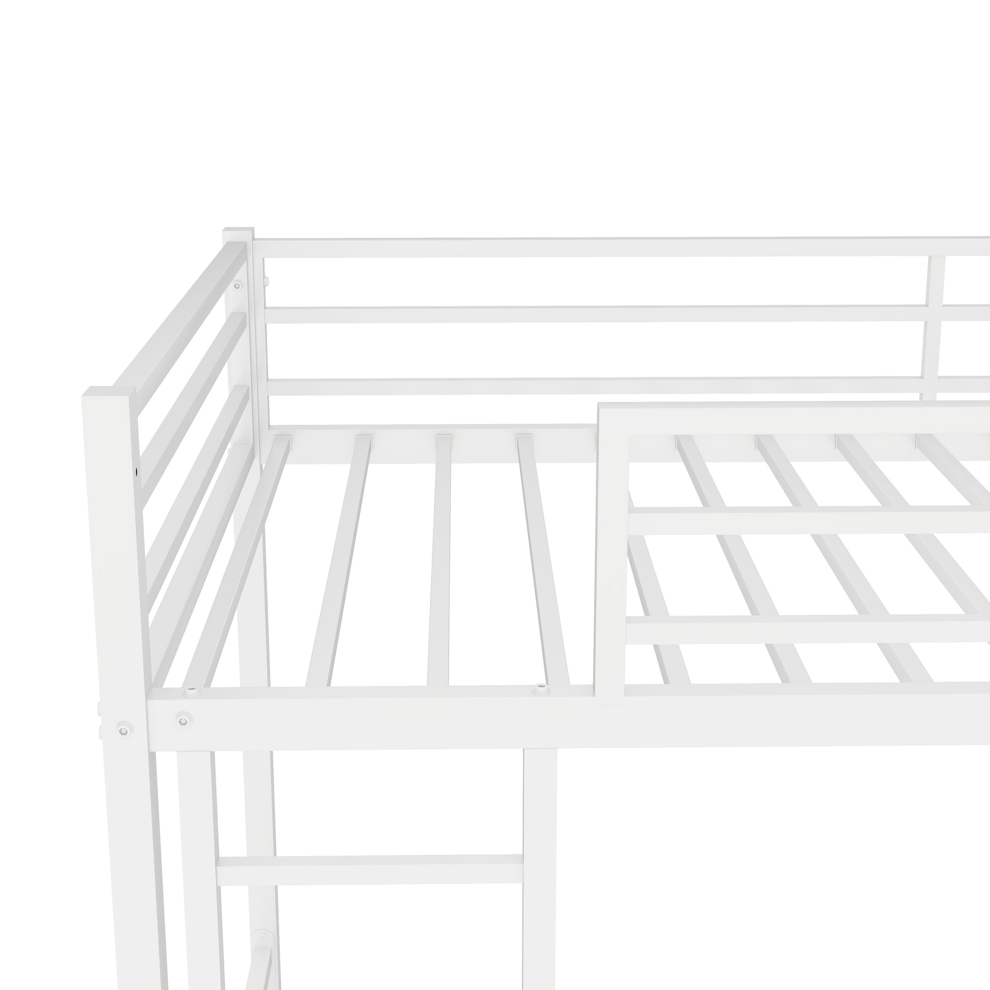 White metal twin loft bed frame with ladder detail