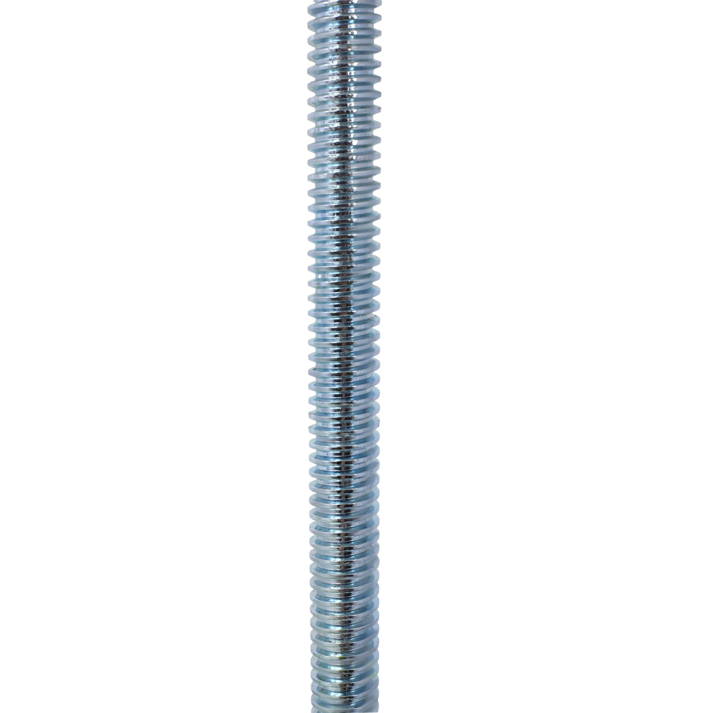 Closeup of a shiny galvanized steel threaded rod for construction projects