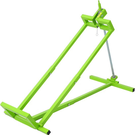 Green metal garden hose holder with adjustable angle for easy watering