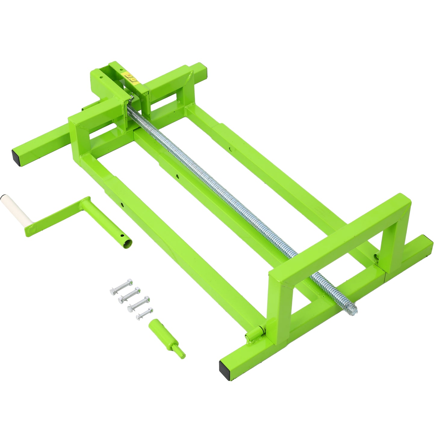 Lime green metal log saw mill with adjustable crank for easy cutting